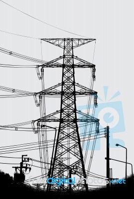 Silhouette Of High Voltage Power Lines Stock Image