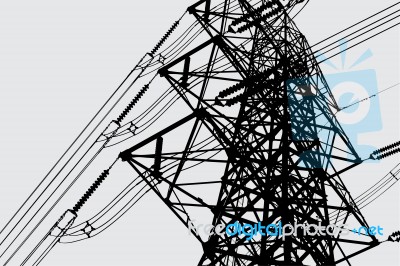 Silhouette Of High Voltage Power Lines Stock Image