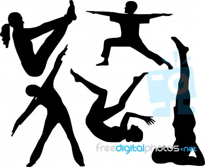 Silhouette people doing exercise Stock Image