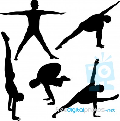 Silhouette People Doing Exercise Stock Image