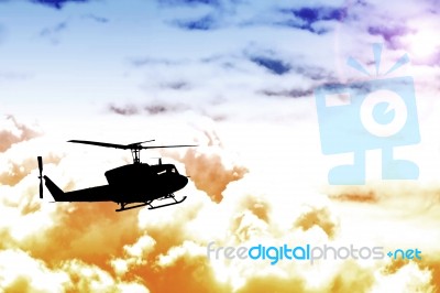 Silhouette Tansportation Helicopter Stock Photo