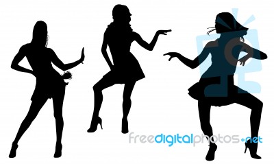 Silhouette women dancing Stock Image