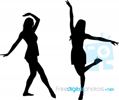 Silhouettes Of Dancing Women Stock Image