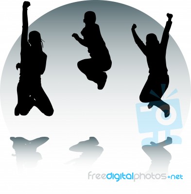 Silhouettes Of Jumping Teenagers Stock Image