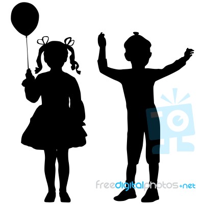 Silhouettes Of Kids Stock Image