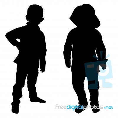 Silhouettes Of Two Little Boys Stock Photo