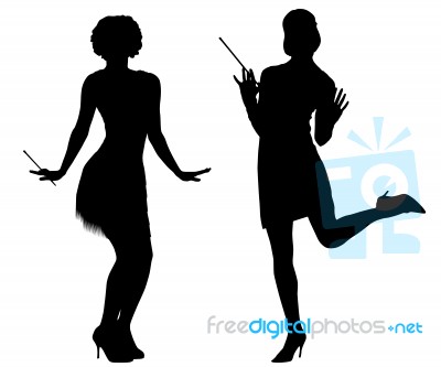 Silhouettes Of Women From Cabaret Stock Image