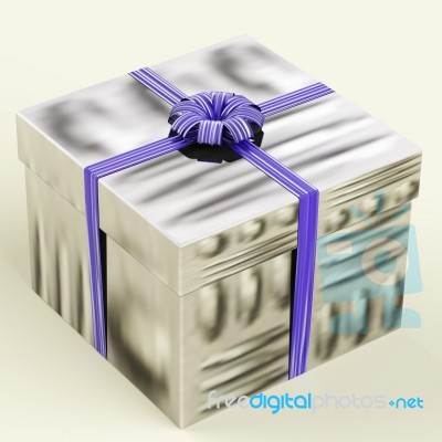Silver Gift Box With Ribbon Stock Image