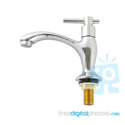 Silver Water Faucet On White Background Stock Photo