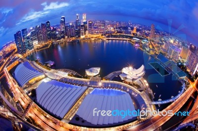 Singapore Skyline At Night Stock Photo
