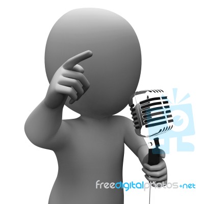 Singer Character Shows Music Or Speech Microphone Concert Stock Image