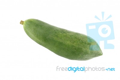 Single Green Papaya Fruit On White Background Stock Photo
