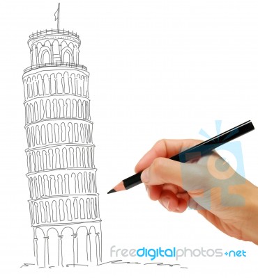 Sketch Of Leaning Tower Of Pisa Stock Image