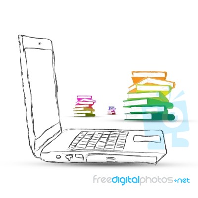 Sketchy Laptop With Books Stock Image