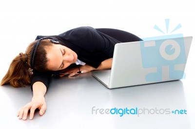 Sleeping Young Businesswoman Stock Photo