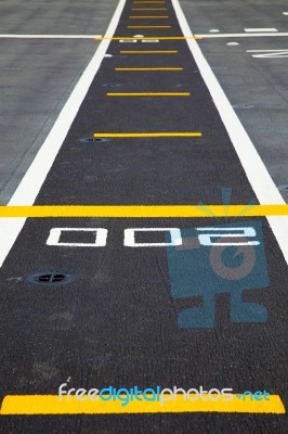 Small Runway On The Deck Of Aircraft Carrier Stock Photo