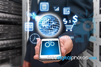 Smart Phone And Icon Control From Programmer Stock Photo