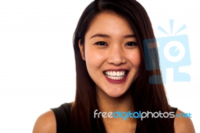 Smiling Asian Girl With Beautiful Long Hair Stock Photo