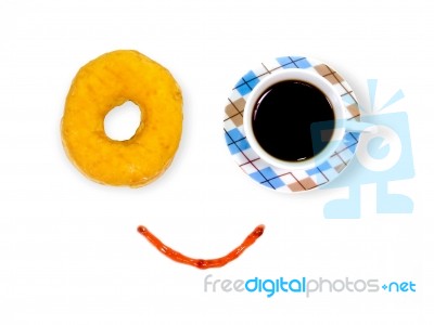 Smiling Coffee And Donut Stock Photo