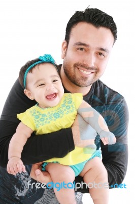 Smiling Father And Laughing Baby Stock Photo