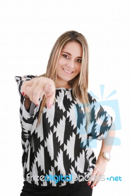 Smiling Girl Pointing Stock Photo