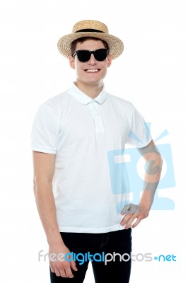 Smiling Man Wearing Hat Stock Photo