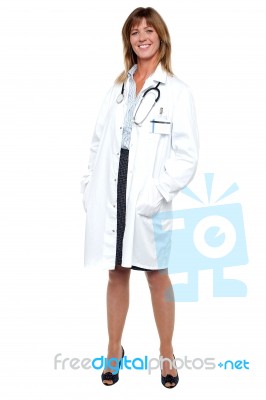 Smiling Middle Aged Medical Expert, Full Length Portrait Stock Photo