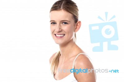 Smiling Teenager In Spaghetti Top Stock Photo