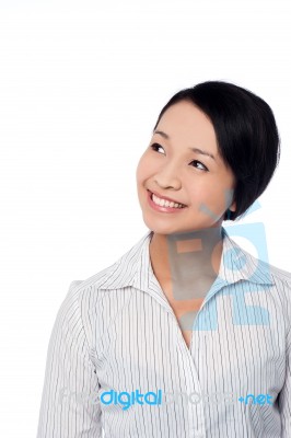 Smiling Young Girl Looking Away Stock Photo