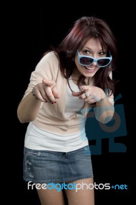 Smiling Young Woman With Glasses Stock Photo