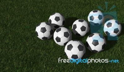 Soccer Balls On Green field  Stock Image