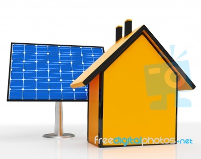 Solar Panel By Home Shows Renewable Energy Stock Image