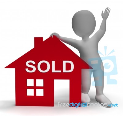 Sold House Means Successful Offer On Real Estate Stock Image