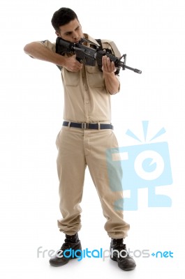 Soldier Targeting With Weapon Stock Photo