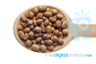 Soybeans On Wooden Spoon Stock Photo