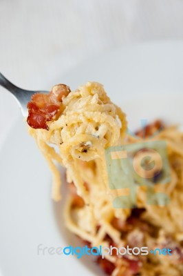 Spaghetti Carbonara Pasta Stock Photo