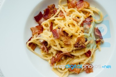 Spaghetti Carbonara Pasta Stock Photo