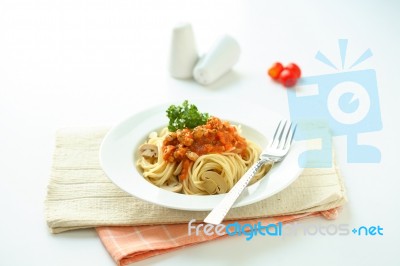 Spaghetti Noodles With Meat Sauce Stock Photo
