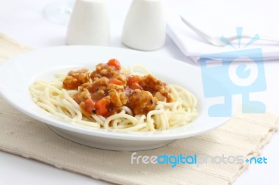 Spaghetti With Tomato Sauce Stock Photo