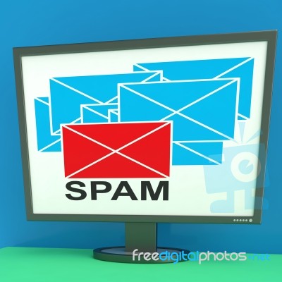 Spam Envelope On Monitor Shows Junk Mail Stock Image