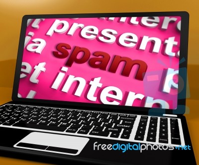 Spam Laptop Showing Spamming Unsolicited And Malicious Email Inb… Stock Image