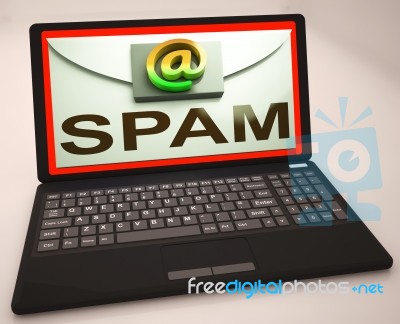 Spam Mail On Laptop Showing Malicious Stock Image