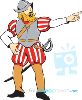 Spanish Conquistador Pointing Isolated Cartoon Stock Image