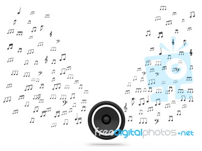 Speaker And Musical Notes Shows Music Audio Or Sound System Stock Image