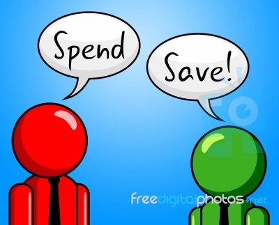 Spend Save Indicates Purchasing Finances And Saved Stock Image