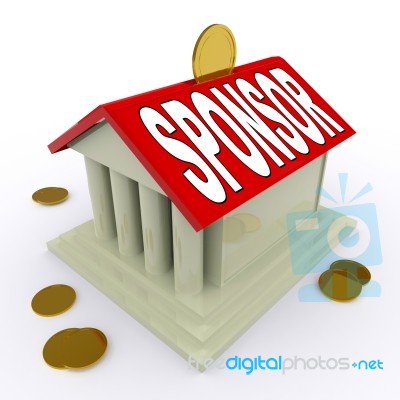 Sponsor On House Or Money Box Means Sponsoring Home Stock Image