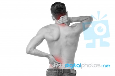 Sports Injury Pain Towards Back Stock Photo
