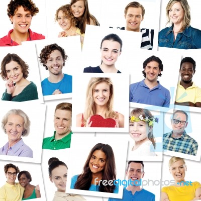 Stack Of Photo Shots, Multi Ethnic People Stock Photo