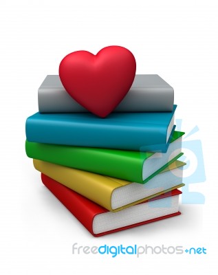 Stacked Books And Heart Stock Photo