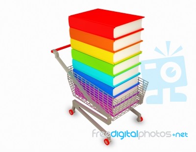 Stacked Books With Shopping Cart Stock Image